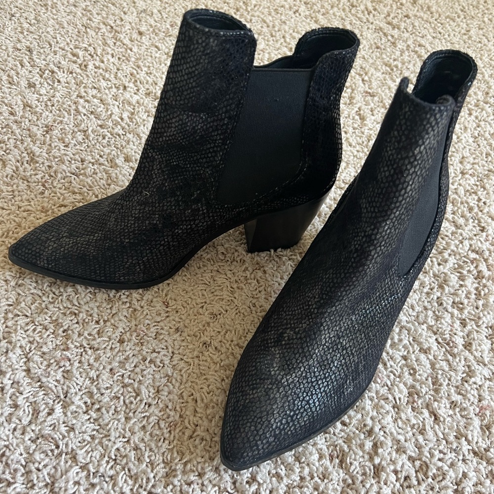 Chinese laundry black snakeskin bootie